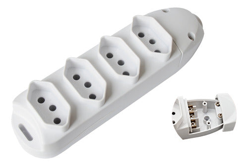 Régua De Tomada Flach 4 Tomadas Plugue Aterrado 2p+t 10a Branco 127/220v