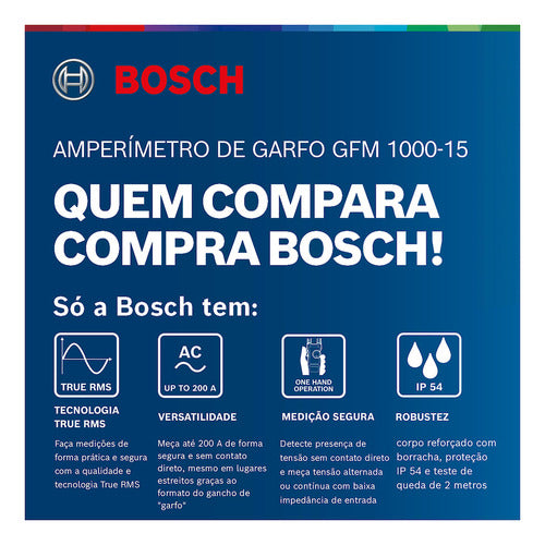 amperímetro de garfo trms bosch gfm 1000-15 c/ pilha e bolsa