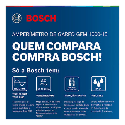 Amperímetro De Garfo Trms Bosch Gfm 1000-15 C/ Pilha E Bolsa
