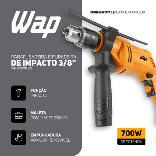 parafusadeira e furadeira de impacto wap wf 700k10 w2 220v amarelo 220v 60hz