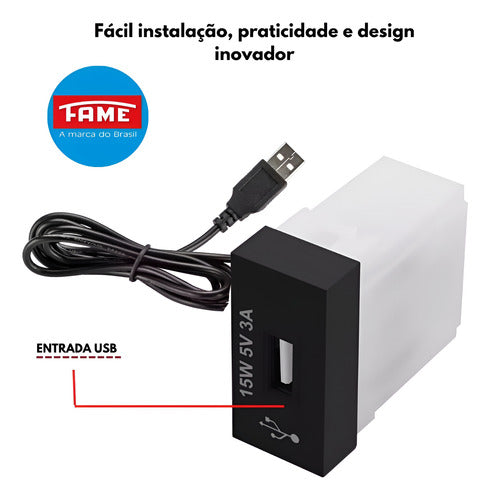 Modulo Tomada Usb Habitat Black Bivolt 15w 5v 3a - Fame Pret Preto