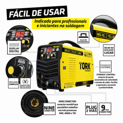 Maquina Solda Inversora Mig 160a Sem Gás Tig Mma Trisolda Amarelo