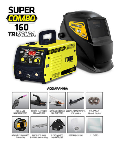 Maquina Solda 160a Mig S/ Gás 3 Em 1 Tig Eletrodo Máscara Bv Amarelo