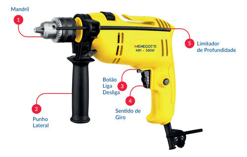 Furadeira De Impacto 1/2pol 500w - Mfi Menegotti 220v