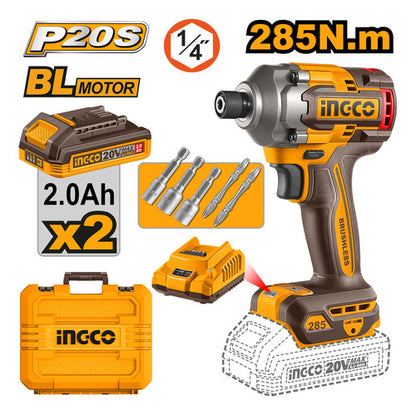 Parafusadeira De Impacto 1/4 285nm 2 Baterias 2ah 20v Ingco Laranja