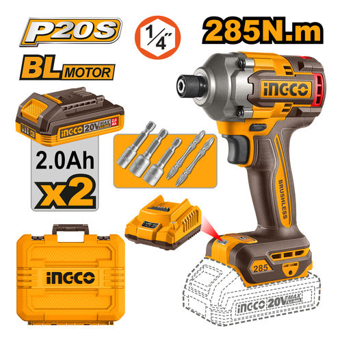 Parafusadeira De Impacto 1/4 285nm 2 Baterias 2ah 20v Ingco Laranja