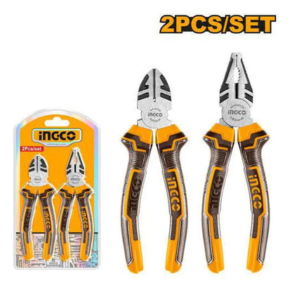 Jogo De Alicates Ingco Industriais 2 Peças Corte Universal - Amarelo
