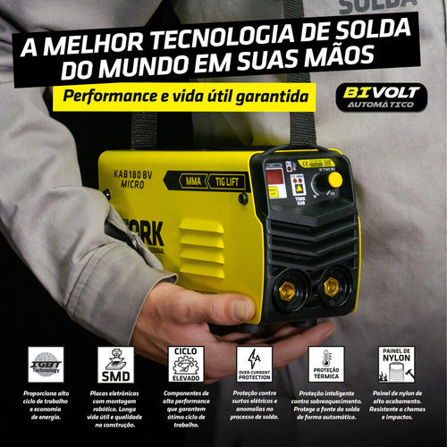 Inversora Solda Kab 180 Mma Tig Mascara Automatica Bivolt Amarelo/preto