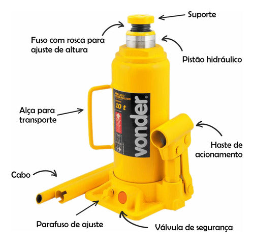 Macaco Hidráulico Garrafa 10 Tonelada Vonder Haste 230-460mm
