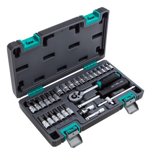 jogo de ferramenta cromo vanádio 1/4 maleta 29 peças stels