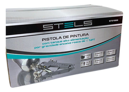 Pistola Pintura Com 3 Bicos Copo 1l Alumínio Stels 5731555 Prateado