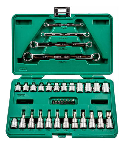 Jogo Soquete 3/8  Chaves E-torx 3/8  35 Peças St09010sj Sata