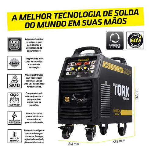 máquina de solda mig mma 250a super tork touch 250s-max 220v preto