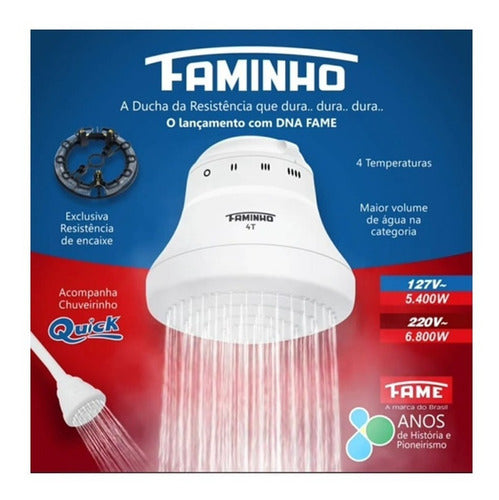 chuveiro elétrico ducha faminho baixa pressão 4t c/cano fame