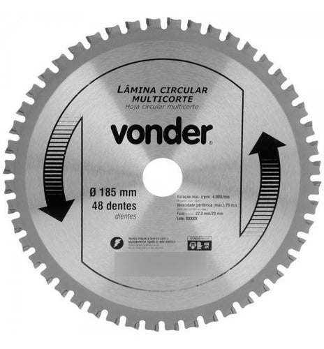 Lâmina Serra Circular 185mm 48 Dentes Alúminio Ferro Vonder