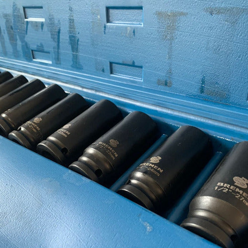 Jogo Soquete Impacto 1/2  Sextavado 10-27mm Kit 15pçs Bremen