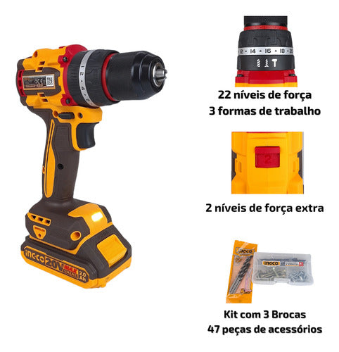 Parafusadeira Furadeira 1/2 Brushless 20v 2x 2ah Ingco