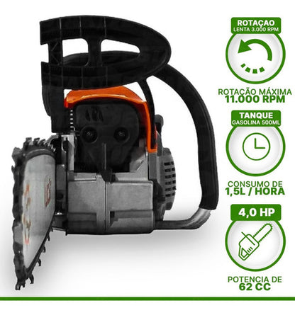 Motosserra A Gasolina Vulcan 62cc Vs620 4hp