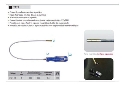 Pegador Flexível C/ Ponta Magnética 2121-18 King Tony