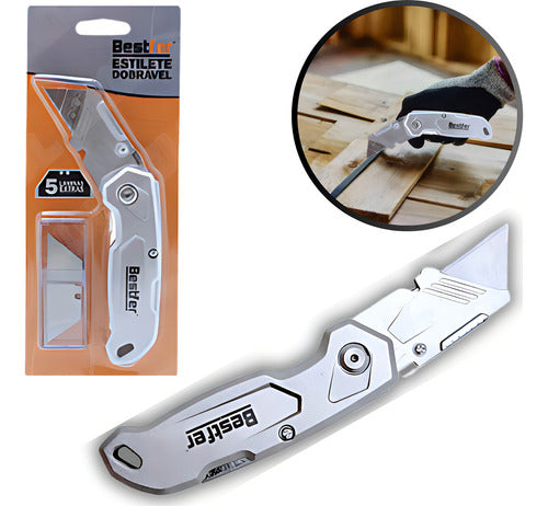 Estilete Dobravel 6 Pol 5 Laminas Extra Bestfer Profissional