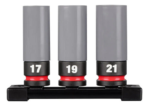 Jogo Soquetes Impacto 1/2 17mm 19mm 21mm 3 Peças Milwaukee