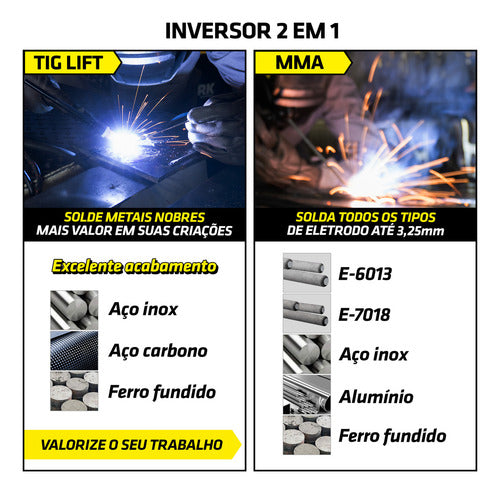 maquina solda inversora super tork kab ie-6150-bv mma tig 15 amarelo