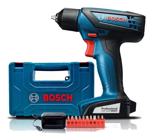 furadeira parafusadeira sem fio de 6mm bosch gsr 1000 smart 12v com maleta 110v/220v