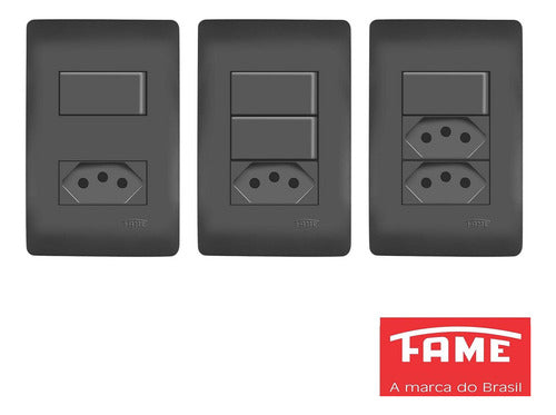 interruptor simples 10a tomada 2p+t 20a habitat black fame