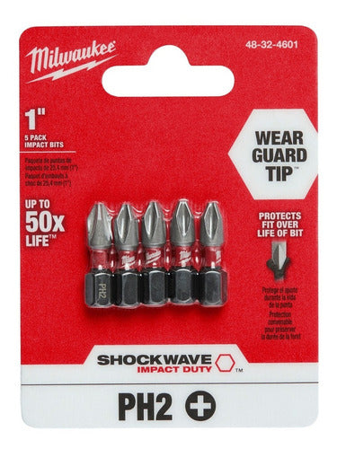 phillips ph2 milwaukee 48-32-4601 1 pol. 5 unidades. pedaços