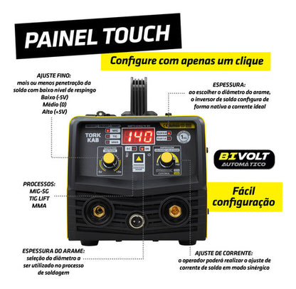 Maquina Solda Mig 140a S/gás 3em1 Tig Eletrodo Mascara Bivol - Amarelo/Preto - 127/220V