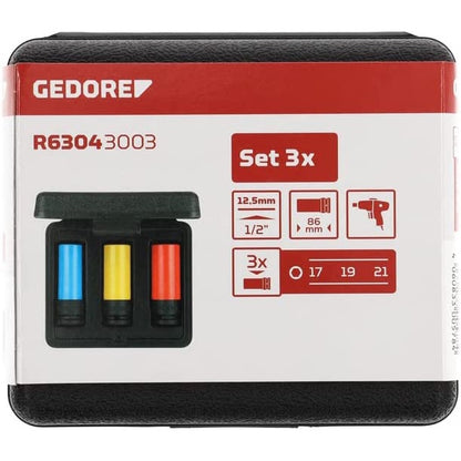 JOGO SOQUETE DE IMPACTO SET 1/2 17-21MM 3PCS GEDORE RED