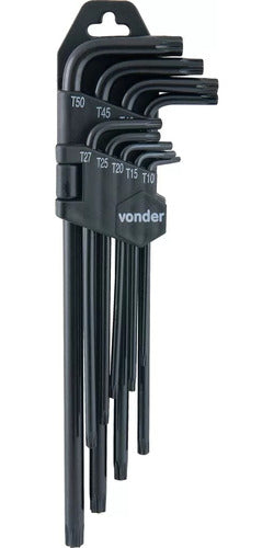 Jogo Chave Hexalobular 9pçs T10/t50 Longa Vonder C/furo Guia