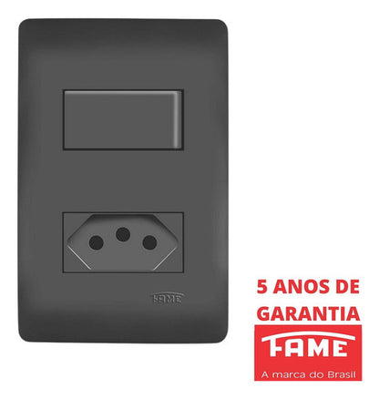 Interruptor Simples 10a Tomada 2p+t 20a Habitat Black Fame