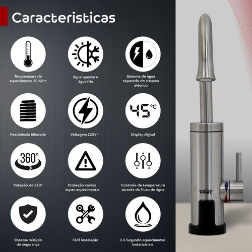 Torneira Elétrica C/ Resistência Blindada 220v 3000w Bancada - Prateado - Cromado