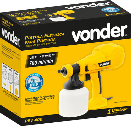 pistola elétrica para pintura pev400 hvlp 800ml vonder amarelo/preto