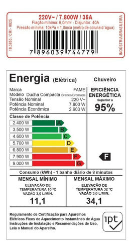Ducha Compacta Eletrônica Khrome 220v 7800w Fame Khrome 220v 7800 Kw