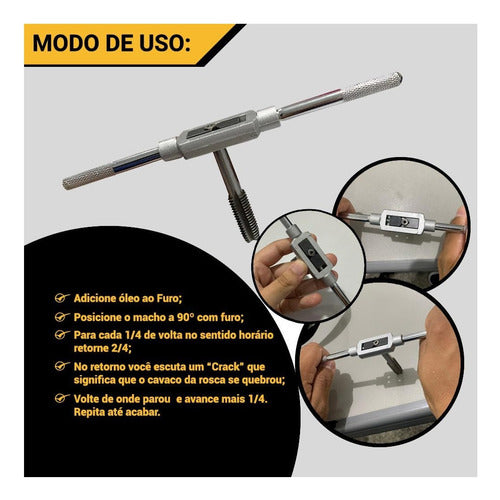 kit 8 peças jogo macho abrir fazer rosca aço carbono bestfer prateado