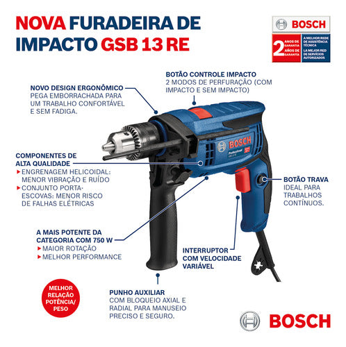 Combo Bosch Furadeira Gsb 13re + Esmerilhadeira Gws 850 220v
