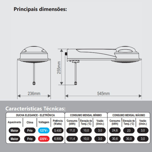 Ducha Elegance Eletrônica Black - 220v~ - 6.800w - Fame