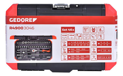 jogo soquete sextavado 1/4'' 4 a 14mm gedore red 46 peças