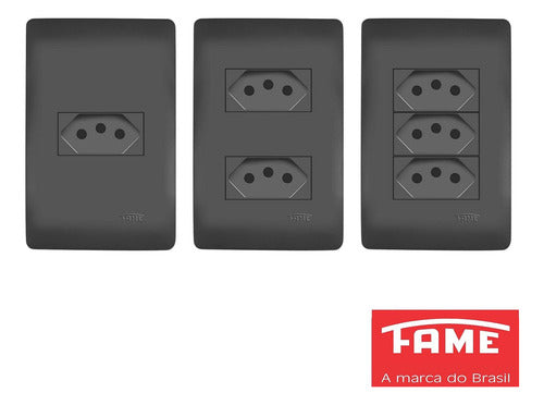 interruptor simples 10a tomada 2p+t 20a habitat black fame