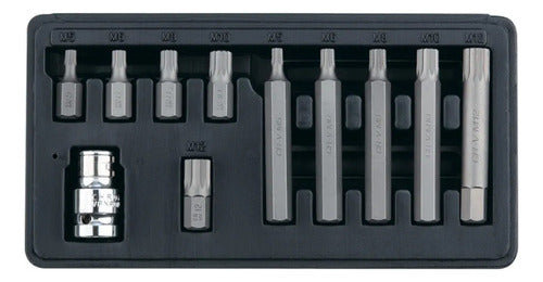 jogo de bits spline encaixe sextavado 1/2 pol c/ 11pçs stels