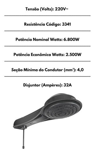 Ducha Elegance Eletrônica Black - 220v~ - 6.800w - Fame