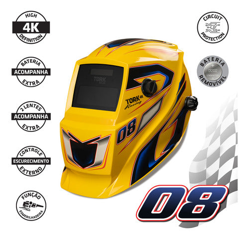 Mascara De Solda Escurecimento Auto Tork Racing 4k Amarela - Amarelo - Racing 08