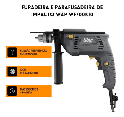 Parafusadeira E Furadeira De Impacto Wap Wf700k10 3/8'' 700w