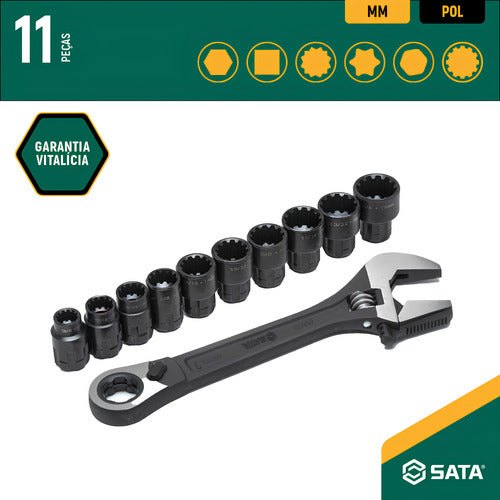 Jogo Soquetes Vortex X6 Chave Ajustável 11 Pçs St09000 Sata Verde