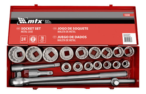 jogo de soquete estriado 3/4pol. 19-50mm 20pcs maleta mtx