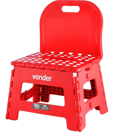 banqueta plástica dobrável vermelha 220 mm encosto vonder