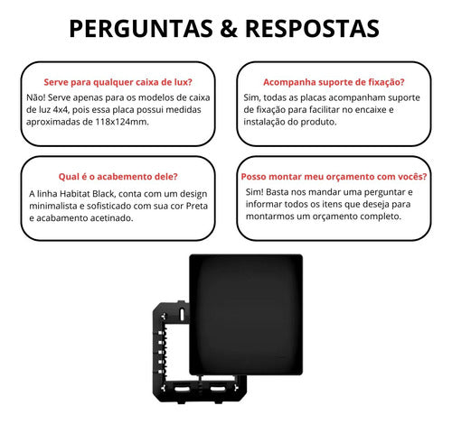 placa cega espelho com suporte 4x4 black preto fosco fame