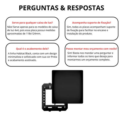 Placa Cega Espelho Com Suporte 4x4 Black Preto Fosco Fame